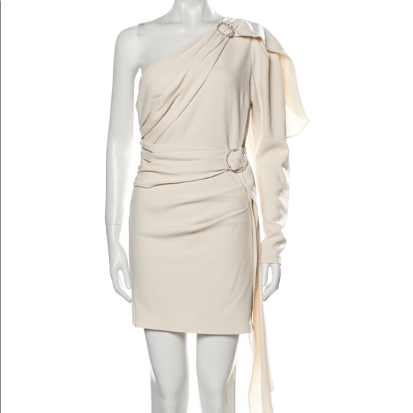 Ronny Kobo XS/S One-Shoulder Gathered Mini Dress Cream Cocktail Party Wedding - Picture 12 of 16